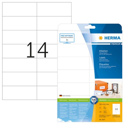 Artikelbild 1 für 350 HERMA Etiketten 5057 weiß 105,0 x 42,3 mm, Artikelnummer 178780