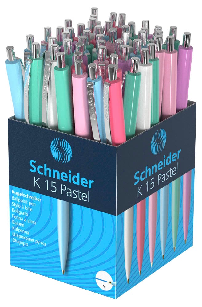50 Kugelschreiber K15 von Schneider, Schreibfarbe blau, farbsortiert 50 Kugelschreiber K15 von Schneider, Schreibfarbe blau, farbsortiert