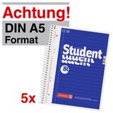 Artikelbild 1 für 5 BRUNNEN Collegeblöcke Student Kleinformat liniert DIN A5 Innenrand, Artikelnummer 489724