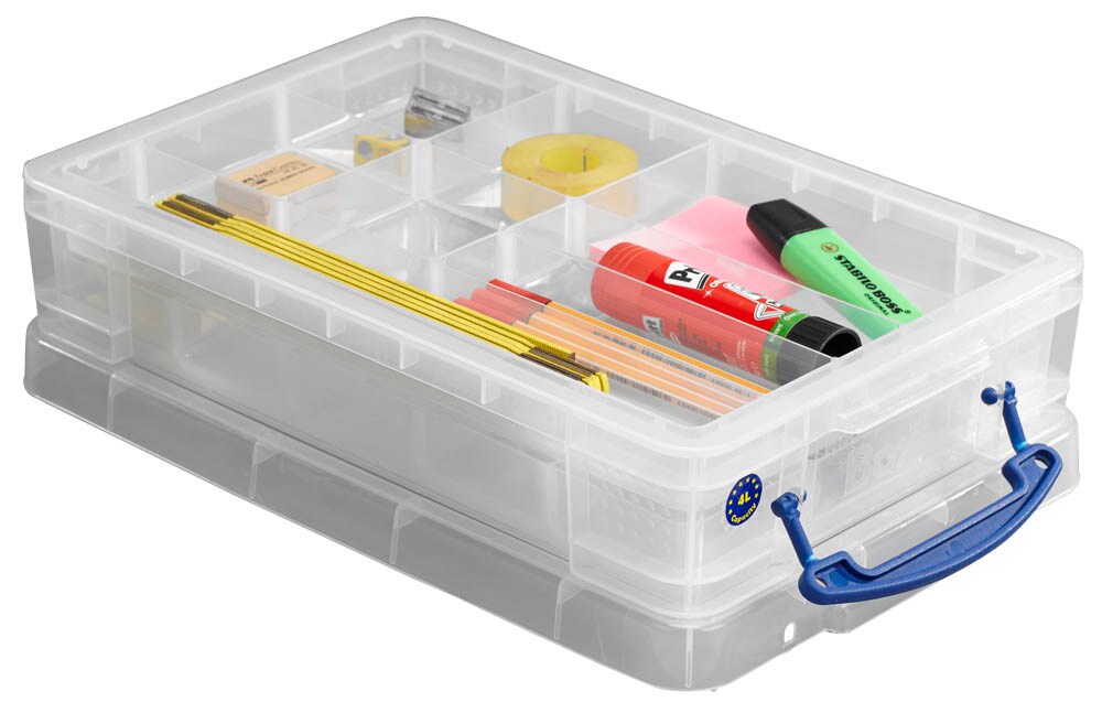 Really Useful Box – 4 Transparente Aufbewahrungsboxen à 12 Liter, Stapelbar Mit Praktischem Lift-Lock-Griff