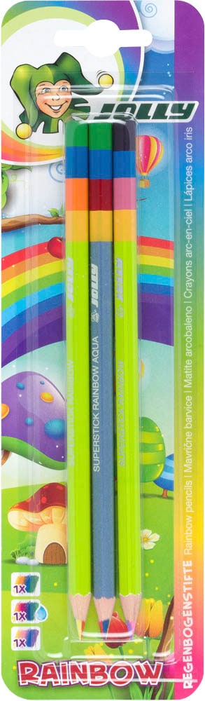 JOLLY Superstick Rainbow Matite Colorate 4 Colori In 1 – 12 Penne Con Mina Arcobaleno, Atossiche, Infrangibili, Per Bambini 5+