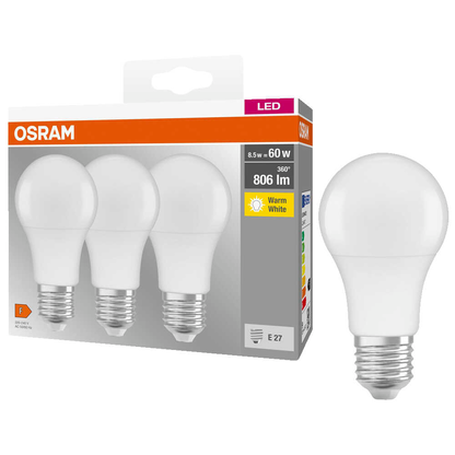 OSRAM LED-Lampen Base CLASSIC A60 Multipack E27 8,5 W matt, 3 St. >> büroshop24