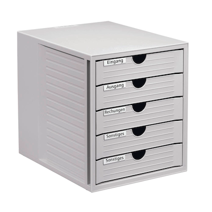 HAN Schubladenbox System-Box lichtgrau 1450-11D, DIN A4 mit 5 Schubladen, 1 St. >> büroshop24