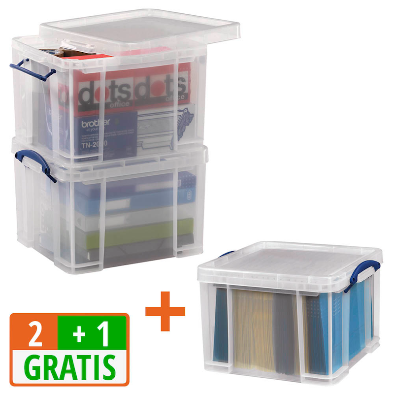 2 + 1 GRATIS: Really Useful Box Aufbewahrungsboxen 2x 35,0 l transparent 48,0 x 39,0 x 31,0 cm, 2 St. + GRATIS 1 St. >> büroshop24