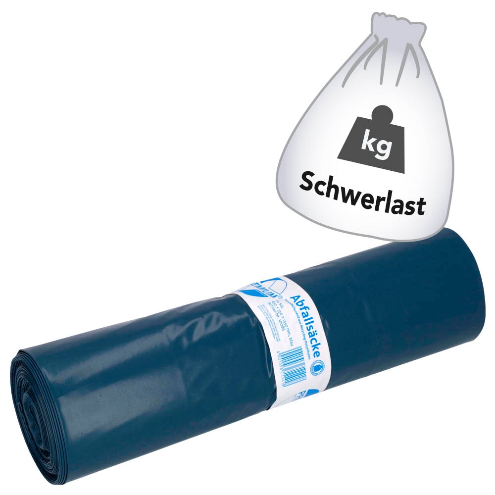 Produktbild von DEISS PREMIUM Müllsäcke Blau Typ 80 – 240 Liter Fassungsvermögen, 10 Stück Pro Rolle, 650+550x1350 Mm, Reißfest, Für 240-L-Tonnen