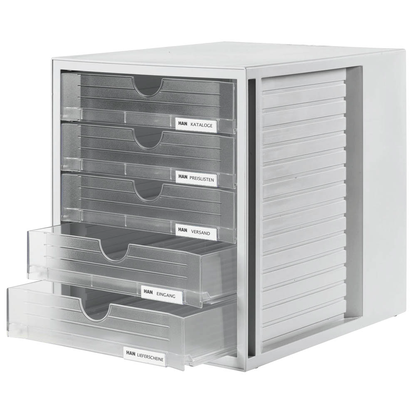 HAN Schubladenbox System-Box transparent 1450-63D, DIN A4 mit 5 Schubladen, 1 St. >> büroshop24