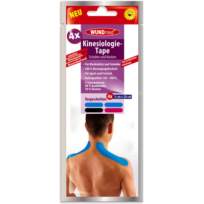 Artikelbild 1 für WUNDmed® Tape Kinesiologie Tape Schulter und Nacken 04-047 blau 5,0 x 20,0 cm, 4 St., Artikelnummer 471207
