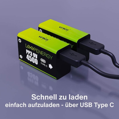 Artikelbild 5 für 2 VERICO USB-Akkus mit Ladekabel LoopEnergy PP3 9V E-Block 500 mAh, Artikelnummer 967642