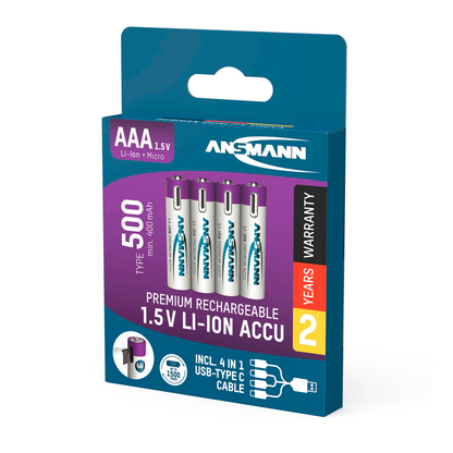 Artikelbild 14 für 4 ANSMANN USB-Akkus mit Ladekabel 500 Micro AAA 400 mAh, Artikelnummer 173939
