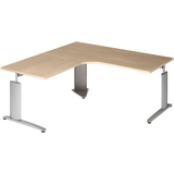 Artikelbild 1 für röhr Techno höhenverstellbarer Schreibtisch ahorn L-Form, C-Fuß-Gestell silber 180,0 x 80,0/100,0 cm, Artikelnummer 586321