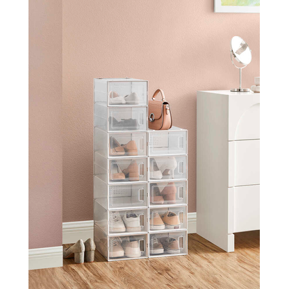 SONGMICS Schuhboxen 9,1 l transparent, weiß 23,0 x 33,3 x 14,0 cm, 12 St. >> büroshop24