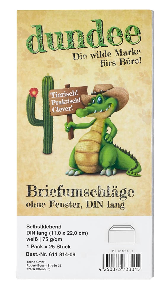 25 Briefumschläge DIN Lang Gelb – Haftklebend, 80 G/m², Ohne Fenster (110x220 Mm)