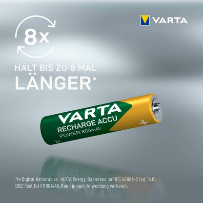 Artikelbild 4 für 4 VARTA Akkus RECHARGE ACCU Power Micro AAA 800 mAh, Artikelnummer 883249
