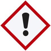 Gefahren-Piktogramm: Schwarzes Ausrufezeichen auf weißem Grund mit rotem Rahmen, Hinweis auf gesundheitliche Gefahren.