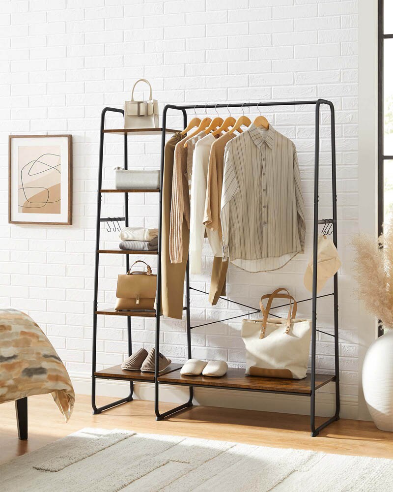 Simple Houseware Doppelstangen-Kleiderständer Mit Rollen & Haken – Praktischer Kleiderwagen Für Mehr Ordnung Im Schlafzimmer