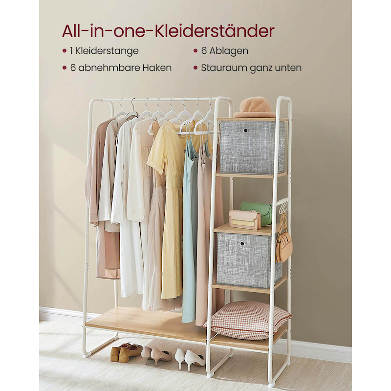 VASAGLE Kleiderständer weiß Holz 3 Haken 120,0 x 160,0 cm, 1 St. >> büroshop24