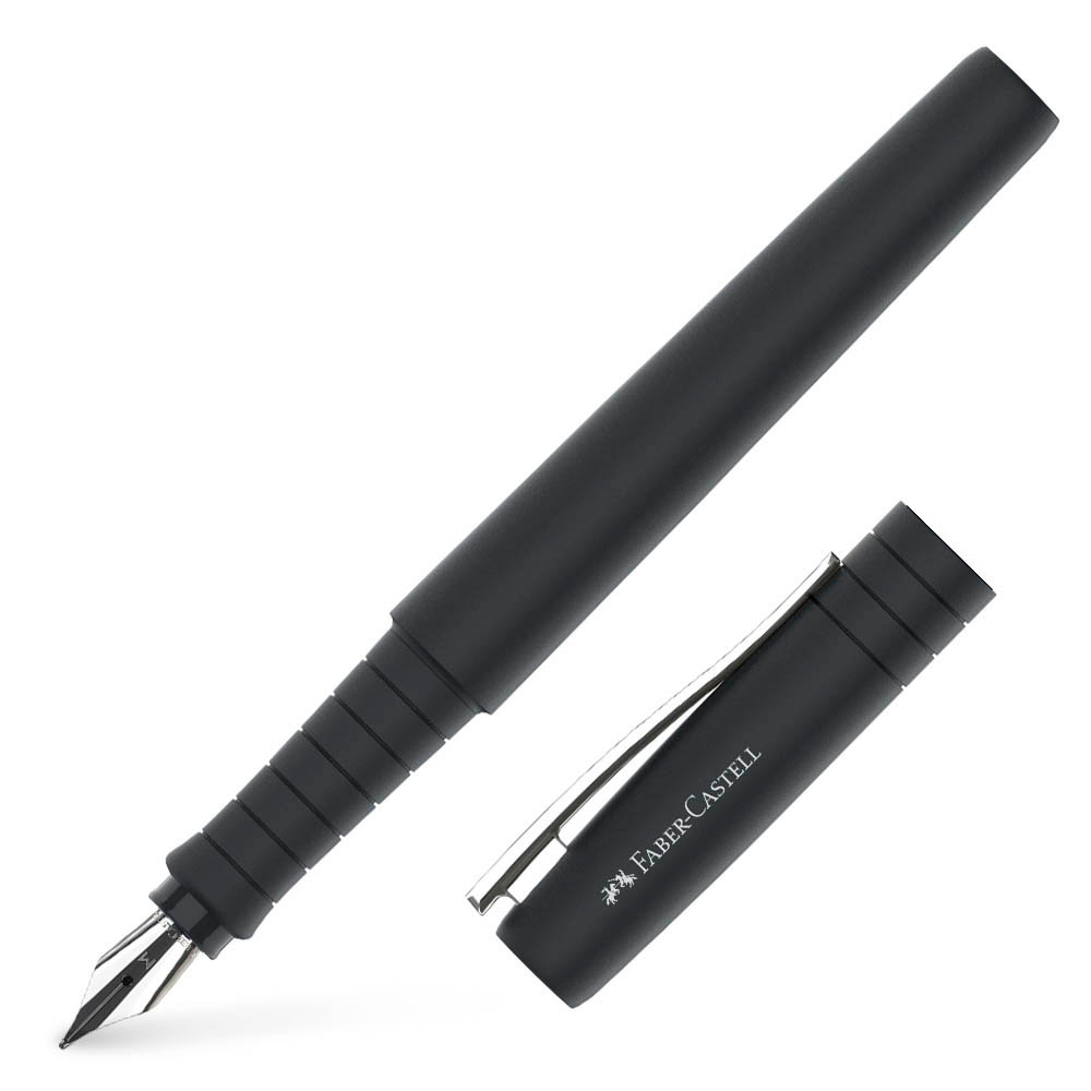 Faber-Castell Füller Grip 2011 M Schwarz Matt – Inkl. 10 Tintenpatronen, Mit Soft Grip Zone & Edelstahlfeder