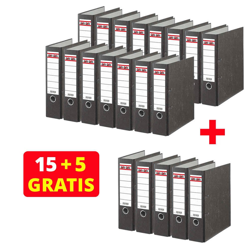 15 + 5 GRATIS: dots Ordner schwarz marmoriert Karton 8,0 cm DIN A4, 15 St. + GRATIS 5 St.