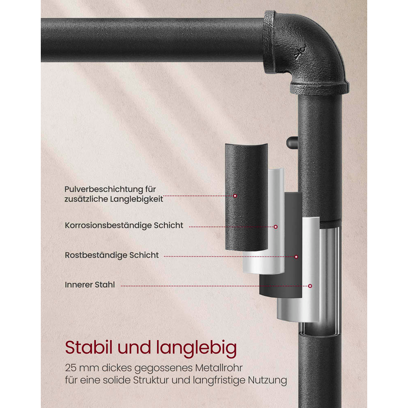 VASAGLE Rollgarderobe braun Metall 2 Haken 104,5 x 162,0 cm, 1 St. >> büroshop24