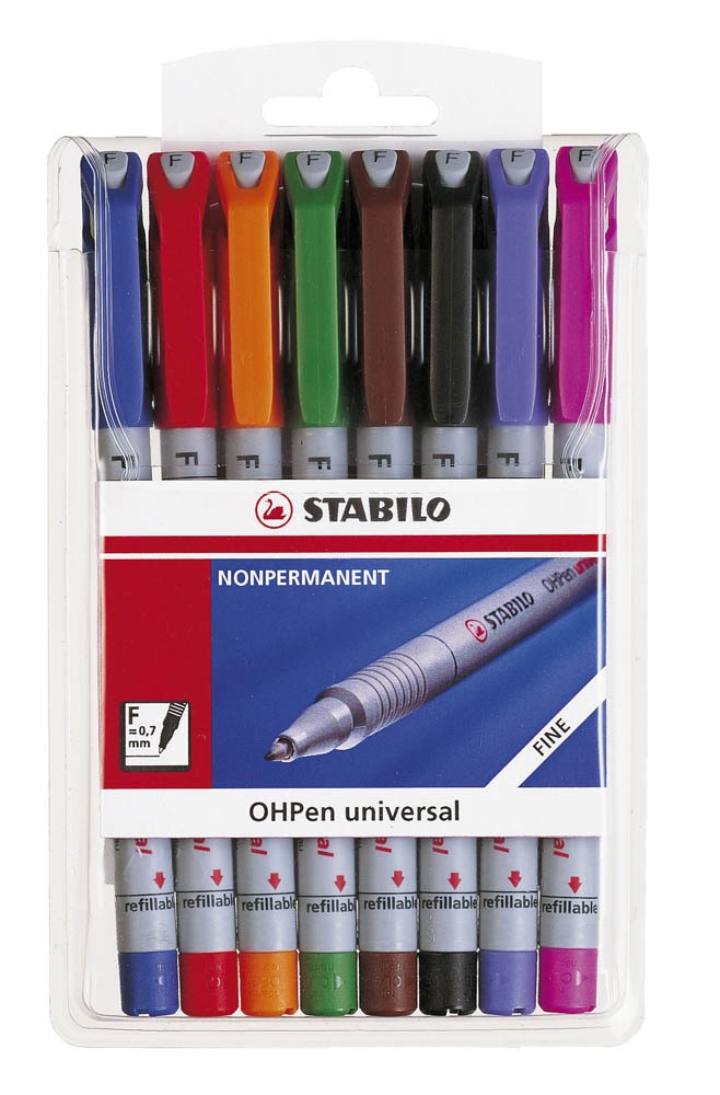 8 STABILO OHPen Folienstifte-Set farbsortiert Fein ( F ) 0,7 mm permanent