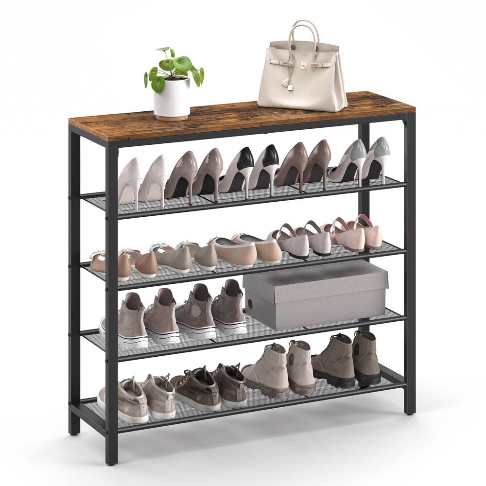 Schuhregal Mit 6 Etagen – Metallgestell Mit MDF-Platte, Schwarz & Rustikal, Platz Für 24-30 Paar Schuhe