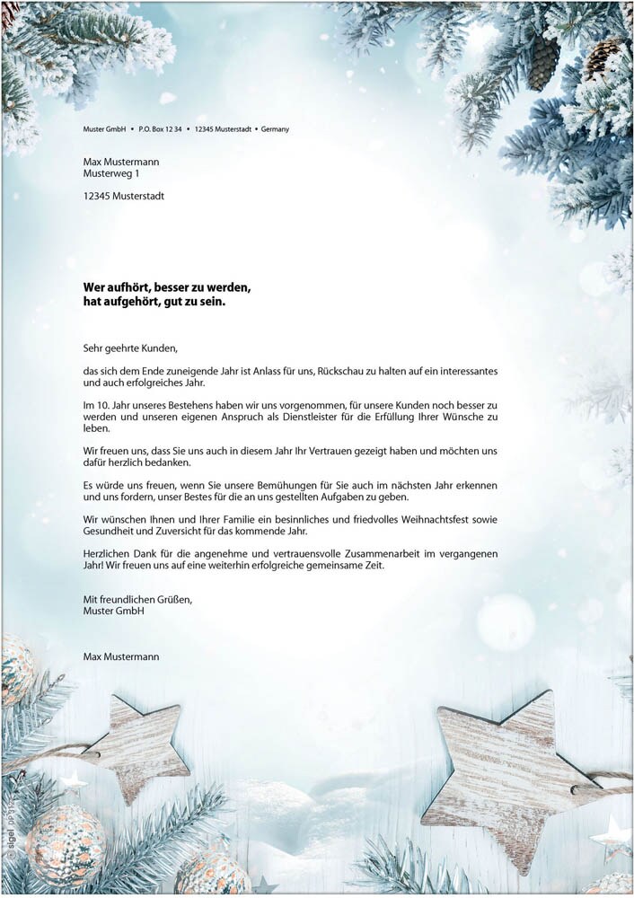 Weihnachts-Briefpapier Silber-star Weihnachtsbaum – 20 Blatt DIN A4, 90 G/m², Für Drucker & Handbeschriftung