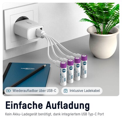 Artikelbild 6 für 4 ANSMANN USB-Akkus mit Ladekabel 500 Micro AAA 400 mAh, Artikelnummer 173939