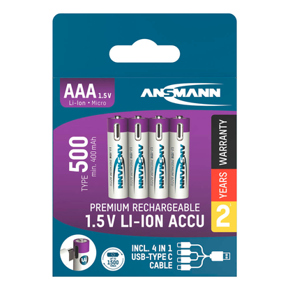 Artikelbild 15 für 4 ANSMANN USB-Akkus mit Ladekabel 500 Micro AAA 400 mAh, Artikelnummer 173939