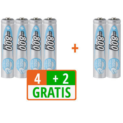 Artikelbild 19 für 4 + 2 GRATIS: 4 ANSMANN Akkus maxE Micro AAA 800 mAh + GRATIS 2 St., Artikelnummer 536363