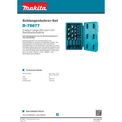 Artikelbild 7 für makita D-75677 Schlangenbohrer-Set, 5-teilig, Artikelnummer 416269