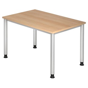 HAMMERBACHER Orbis höhenverstellbarer Schreibtisch eiche rechteckig, 4-Fuß-Gestell silber 120,0 x 80,0 cm