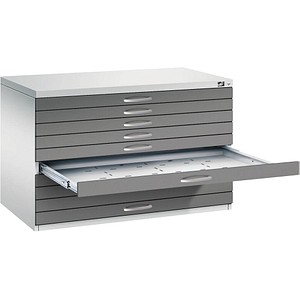 4067521474297 - Zeichnungsschrank DIN A1 10 Schubladen Höhe 760 mm lichtgrau   vulkangrau C+P