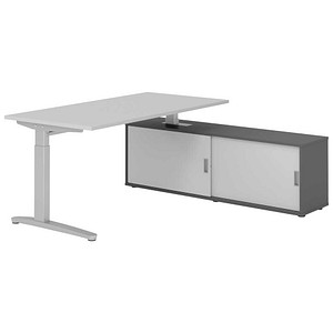 HAMMERBACHER XBE16SB höhenverstellbarer Schreibtisch lichtgrau rechteckig, C-Fuß-Gestell silber 160,0 x 80,0 cm
