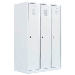 4061815504103 - Lüllmann - 3er Komfort Spind Garderobenschrank1800 x 1185 x 500 mm 3 Abteile (schwarz-weiß Trennung möglich) Korpus ral 9003 signalweiß Türen ral