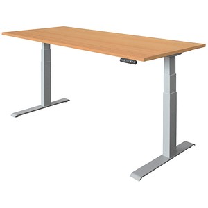 HAMMERBACHER XDKB19 elektrisch höhenverstellbarer Schreibtisch buche rechteckig, C-Fuß-Gestell silber 180,0 x 80,0 cm