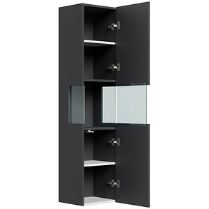 4251982655115 - Badezimmer Hochschrank 150cm Softclose Wandmontage Glaselement weiß Hgl