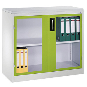 4064615244521 - CP Stahlschrank 8831-055 1060-80 lichtgrau viridingrün Acrylglas 1200 x 500 x 1000 cm aufgebaut