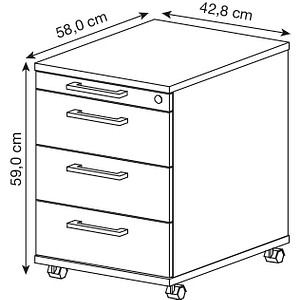 4032062185230 - Rollcontainer 1233 Breno 3 Schübe & 1 Utensilienauszug abschließbar B 428 x T 580 x H 590 mm lichtgrau 4032062185230 - Rollcontainer 1233 Breno 3 Schübe & 1 Utensilienauszug abschließbar B 428 x T 580 x H 590 mm lichtgrau