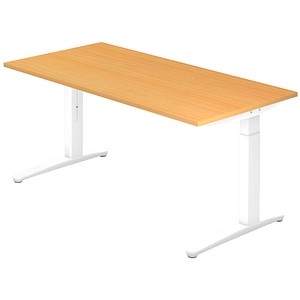 HAMMERBACHER VXB16 höhenverstellbarer Schreibtisch buche rechteckig, C-Fuß-Gestell weiß 160,0 x 80,0 cm