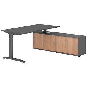 HAMMERBACHER XBE16SB höhenverstellbarer Schreibtisch grafit rechteckig, C-Fuß-Gestell grau 160,0 x 80,0 cm