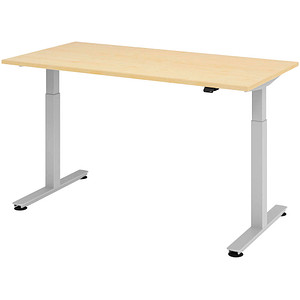 HAMMERBACHER XMST16 elektrisch höhenverstellbarer Schreibtisch ahorn rechteckig, T-Fuß-Gestell silber 160,0 x 80,0 cm