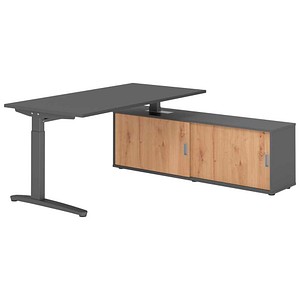 HAMMERBACHER XBE16SB höhenverstellbarer Schreibtisch grafit rechteckig, C-Fuß-Gestell grau 160,0 x 80,0 cm