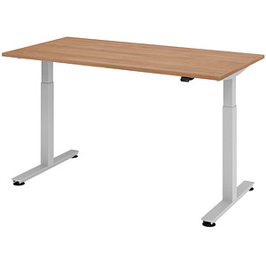 HAMMERBACHER XMST16 elektrisch höhenverstellbarer Schreibtisch nussbaum rechteckig, T-Fuß-Gestell silber 160,0 x 80,0 cm