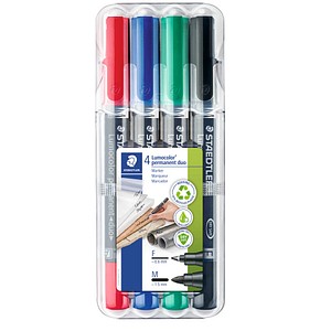 Staedtler Permanentmarker-Set Lumocolor duo, 348 WP4, Pack, 4-farbig sortiert, 0,6-1,5mm Rundspitze/doppel 4007817348079 Staedtler 4 Stück