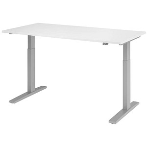 HAMMERBACHER Akandia elektrisch höhenverstellbarer Schreibtisch weiß rechteckig, C-Fuß-Gestell silber 160,0 x 80,0 cm