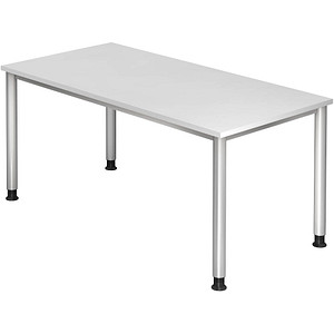 HAMMERBACHER Orbis höhenverstellbarer Schreibtisch weiß rechteckig, 4-Fuß-Gestell silber 160,0 x 80,0 cm