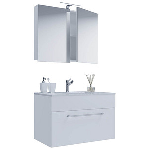 4051814380587 - 3-tlg Waschplatz Waschtisch Waschbecken Unterschrank Breite 80 cm Badmöbel Set hängend mit einer Schublade Spiegelschrank Badinos 4051814380587 - 3-tlg Waschplatz Waschtisch Waschbecken Unterschrank Breite 80 cm Badmöbel Set hängend mit einer Schublade Spiegelschrank Badinos