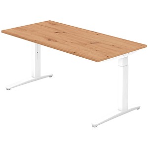 HAMMERBACHER VXB16 höhenverstellbarer Schreibtisch asteiche rechteckig, C-Fuß-Gestell weiß 160,0 x 80,0 cm