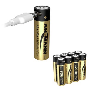 ANSMANN USB-Akkus mit Ladekabel Premium Li-Ion Mignon AA 1.800 mAh, 8 St.