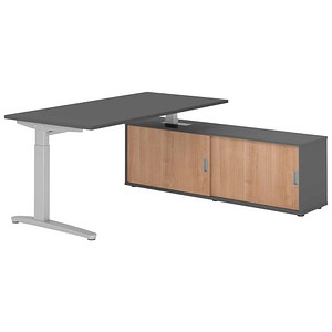 HAMMERBACHER XBE16SB höhenverstellbarer Schreibtisch grafit rechteckig, C-Fuß-Gestell silber 160,0 x 80,0 cm